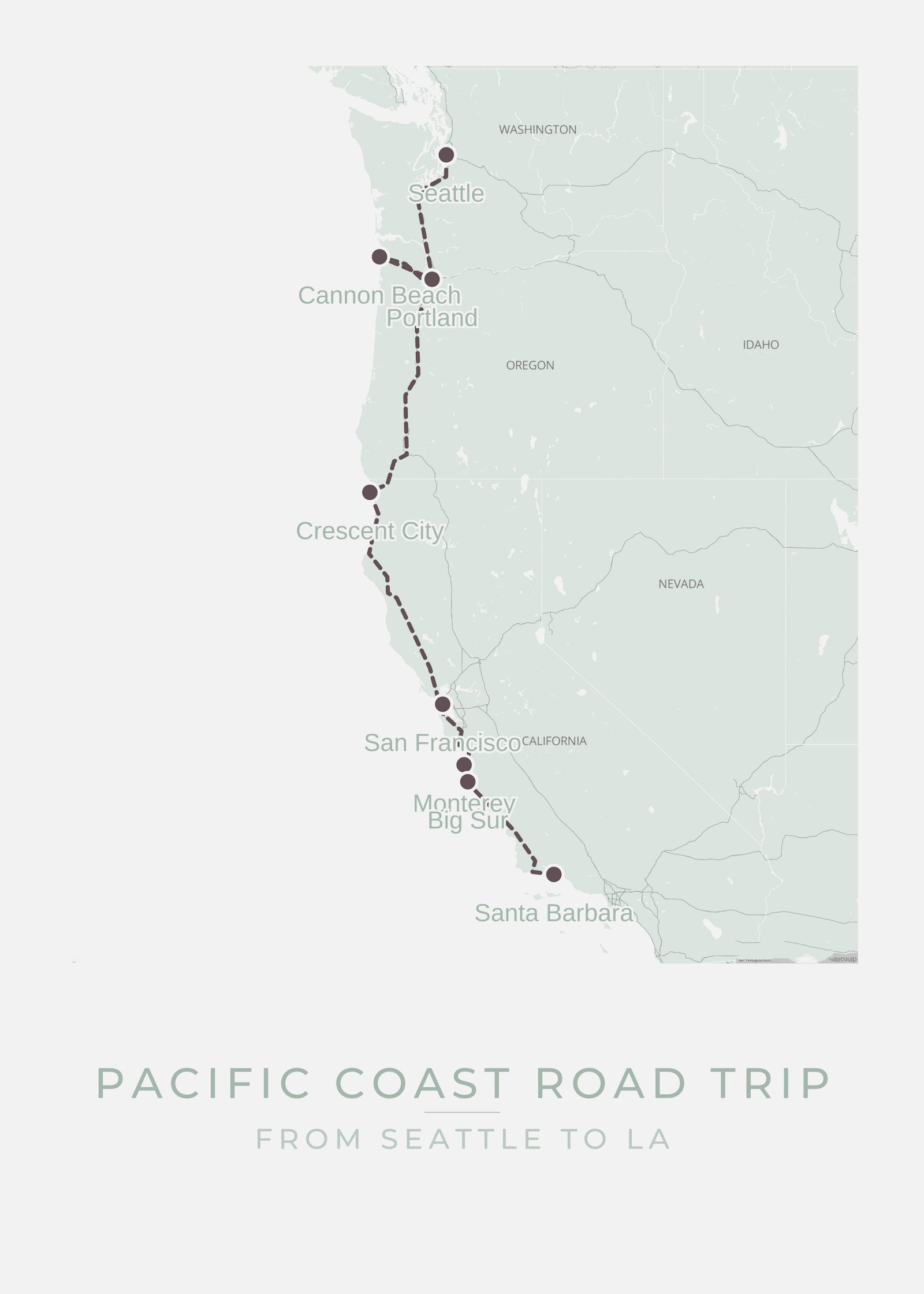 California Highway 1 Pacific Coast road trip map poster